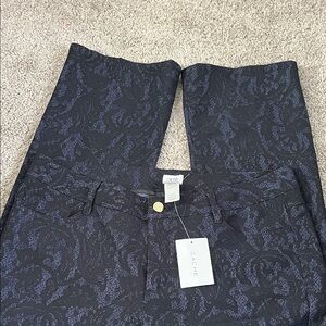 NWT Cache Blue with Black Lace Pattern Boot Cut Pants Size 12 Y2K